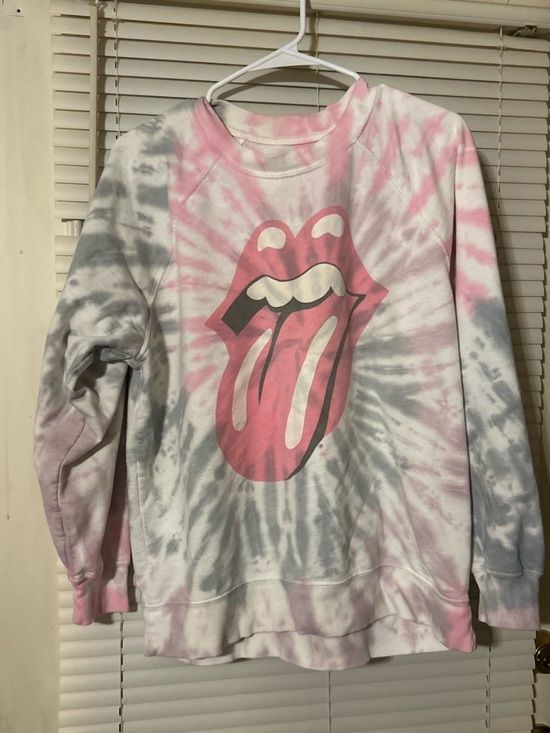 the Rolling Stones Tops - the Rolling Stones Pink & Gray Tie-Dye Crewneck Sweatshirt with Tongue Logo
